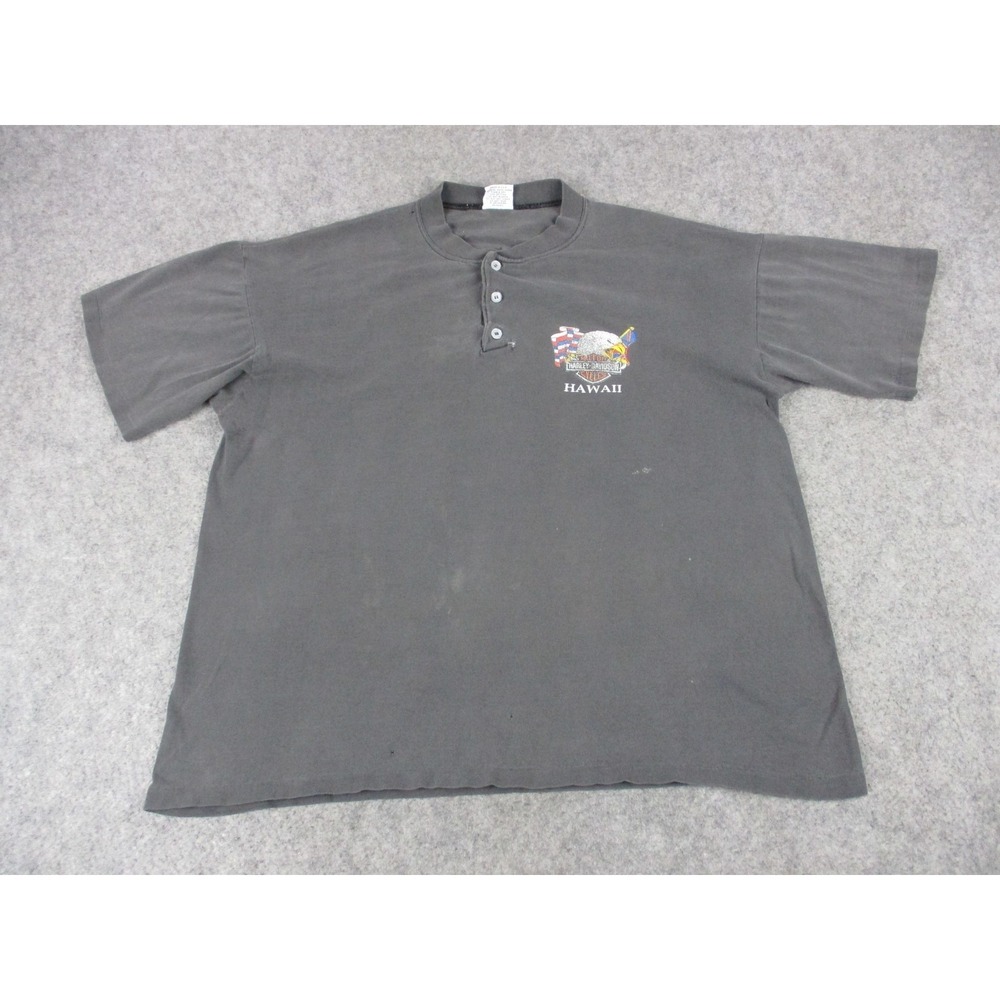 VINTAGE Harley Davidson Shirt Mens XL Black Henley Hilo Hawaii Signal USA Biker - Picture 5 of 10
